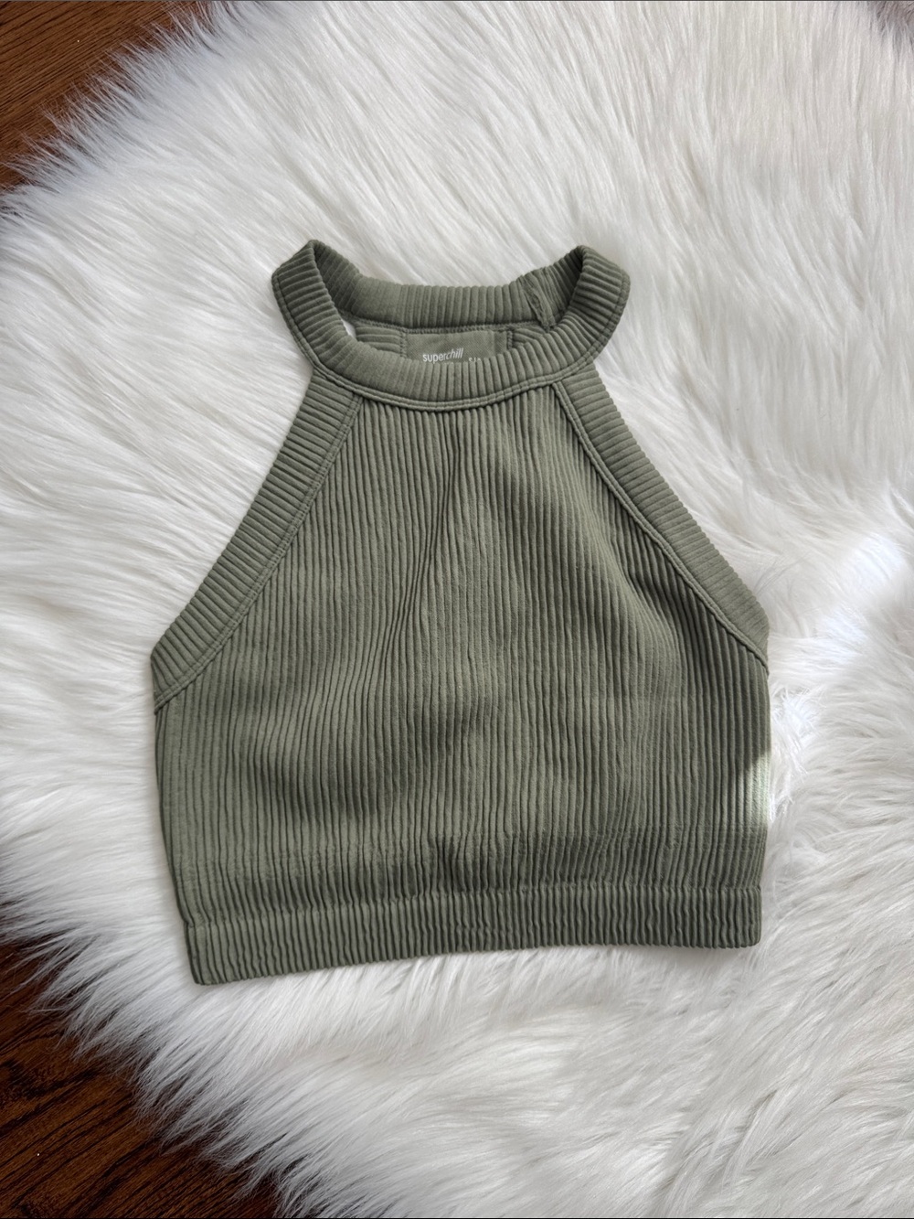 Aerie Ribbed Halter Crop Tank - Olive
